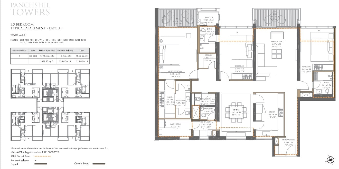 3.5 bhk floor layout, panchshil towers, kharadi, pune